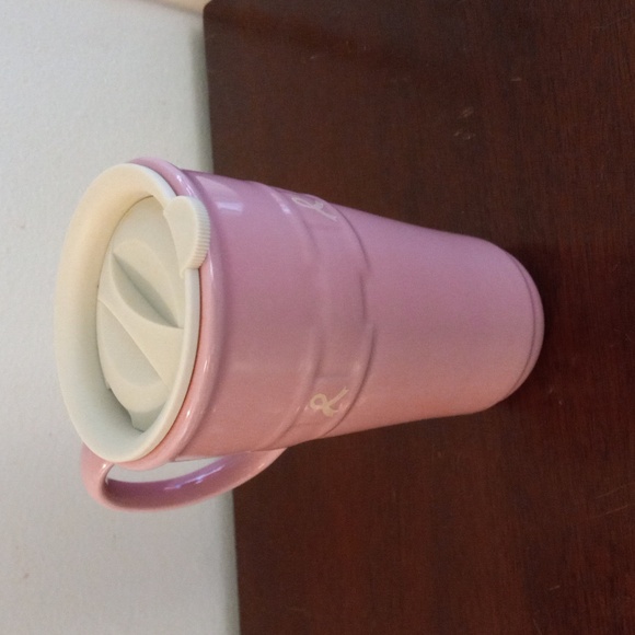 LONGABERGER Woven Traditions Pink Travel Mug with Lid Breast Cancer Ribbon NWOT - Picture 2 of 11